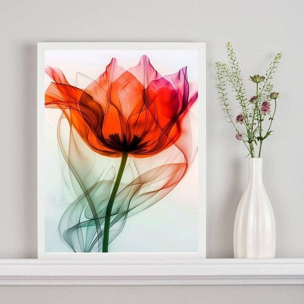 Quadro Flor Elegante Transparência Vermelha 33X24Cm