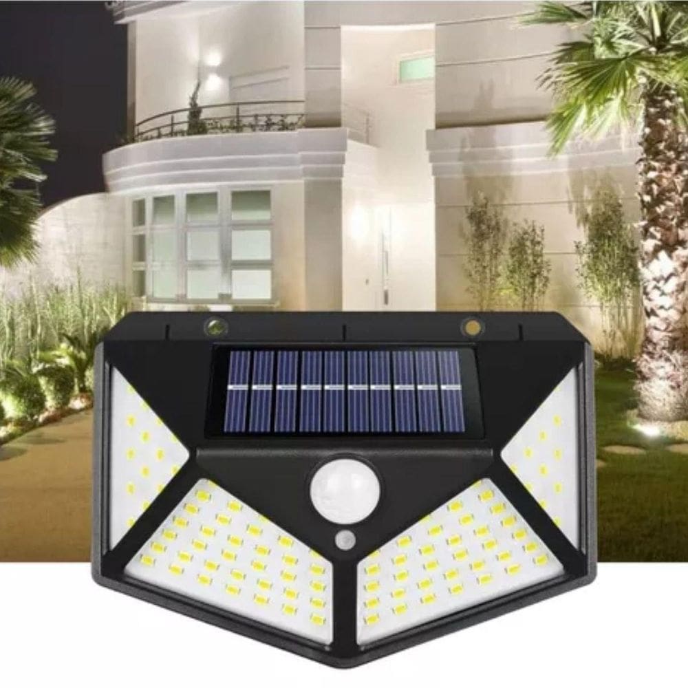 Luminária Solar 100 Leds Branco Frio Para Externo