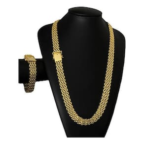 Cordão + Pulseira Elo Americano 13Mm Banhado A Ouro 18K