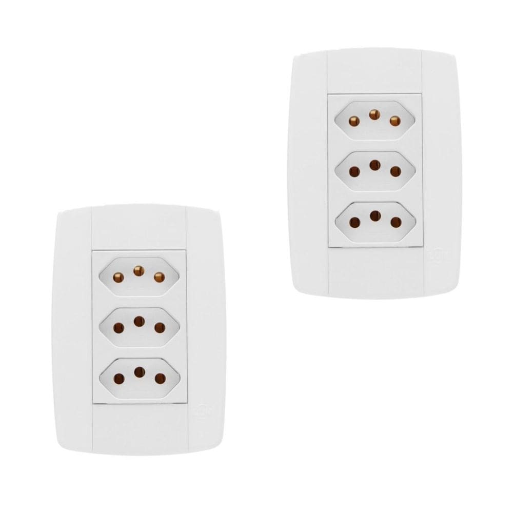 Kit 2 Conjunto 3 Tomadas Branca Monobloco 2P+T 10A 250V 4X2