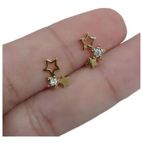 Brinco Infantil Pequeno Estrela Pedra Zirconia Folheado Ouro