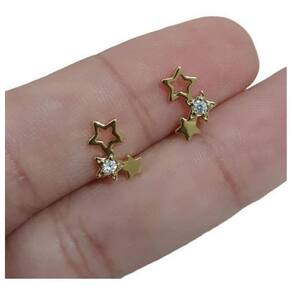 Brinco Infantil Pequeno Estrela Pedra Zirconia Folheado Ouro