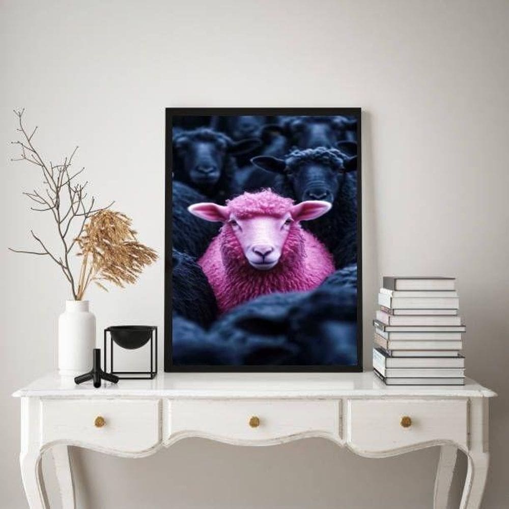 Quadro Decorativo Ovelha Rosa 24X18Cm