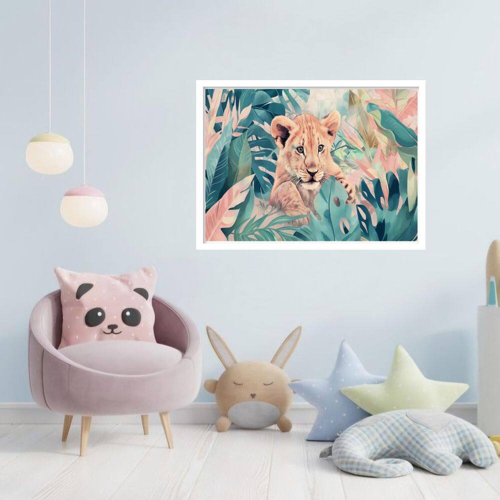 Quadro Decorativo Leão Folhagem - 50X70Cm