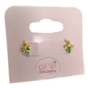 Brinco Dourado Infantil Folheado Ouro Uva Colorido Pequeno