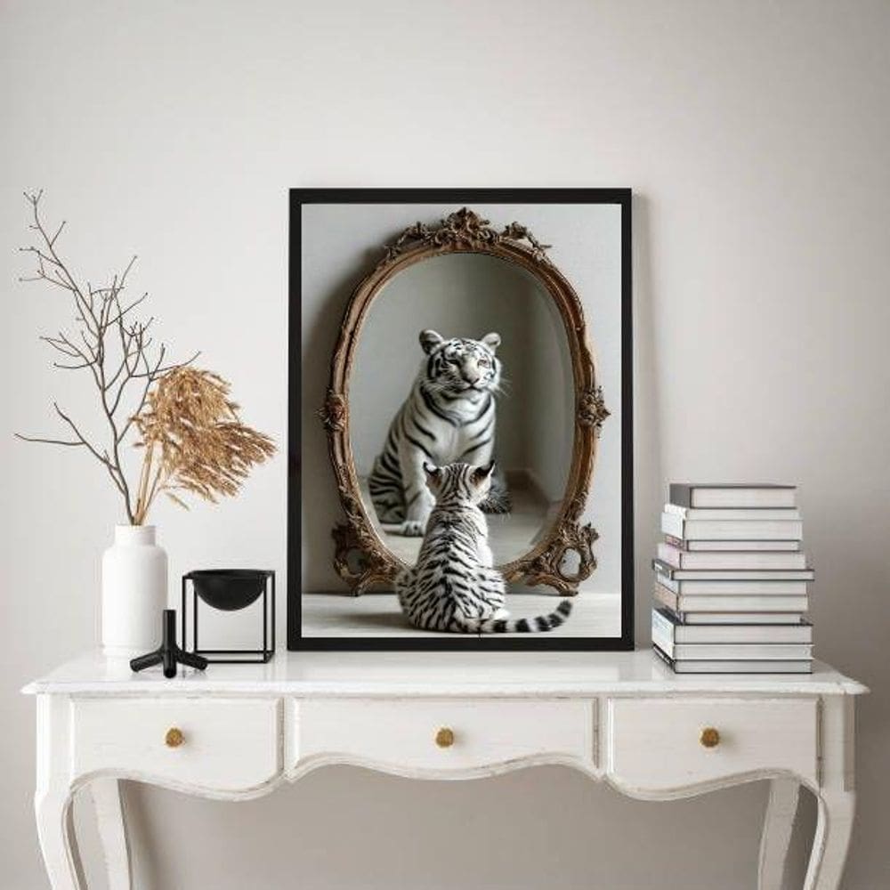 Quadro Decorativo Gato Espelho Tigre 33X24Cm - Com Vidro