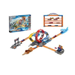 Pista track Gigante T-rex Shark com 8 carrinhos hot 72 pcs