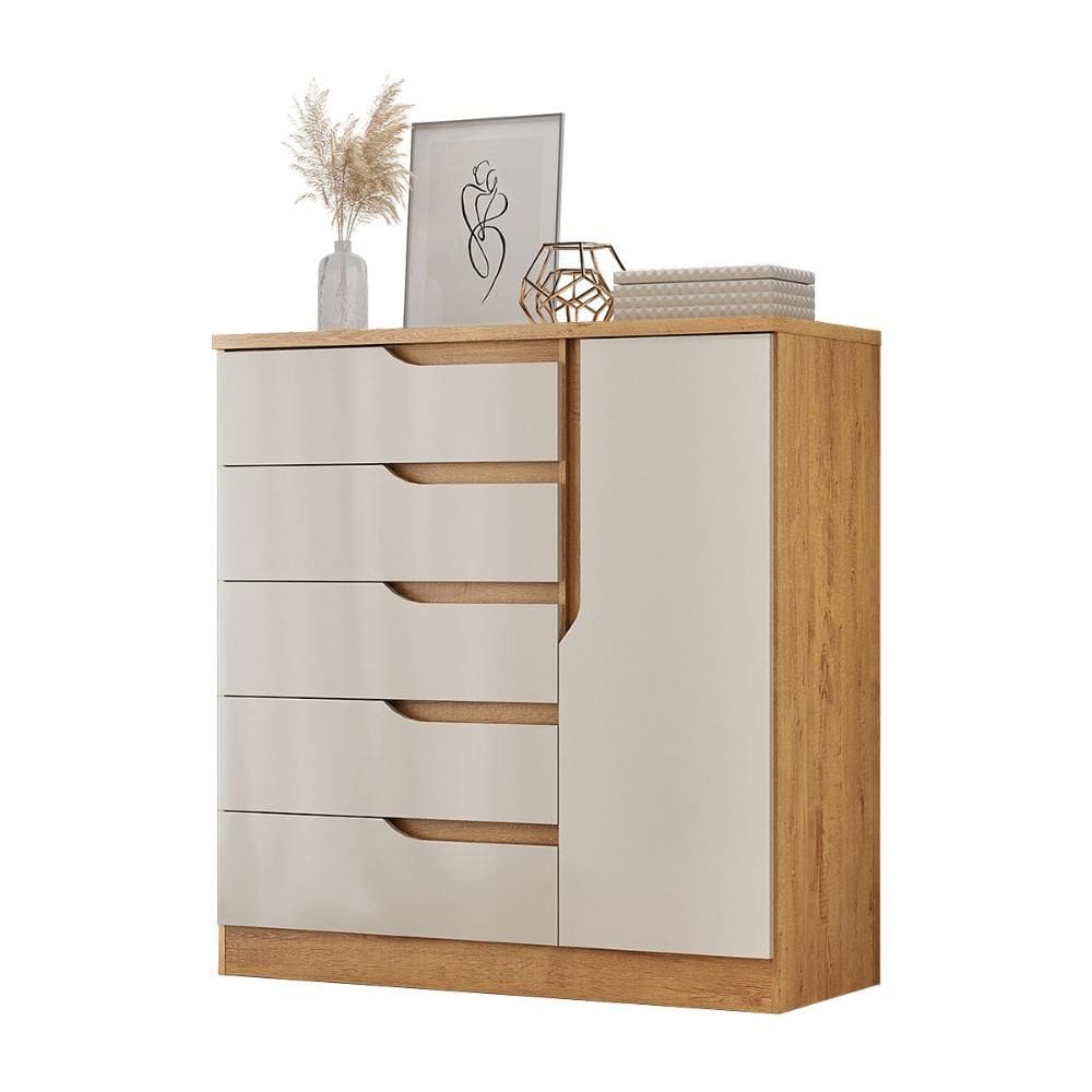Comoda Paris Quarto Com 5 Gavetas e 1 Porta