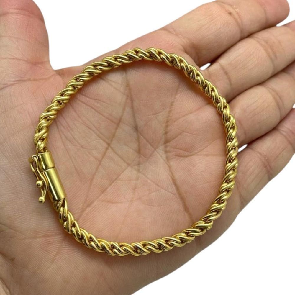 Pulseira Baiano 6Mm Fecho Canhão Banhado A Ouro 18K