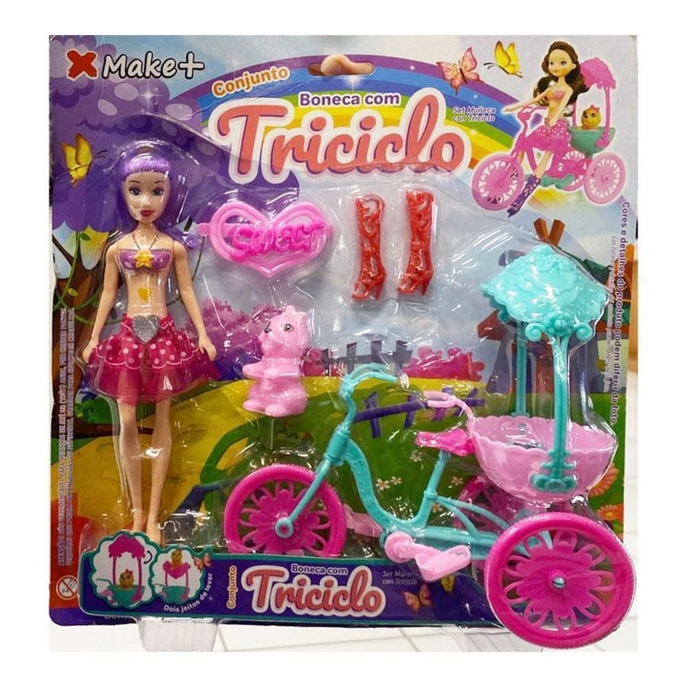 Conjunto Boneca Com Triciclo Com 5 Peças Cores