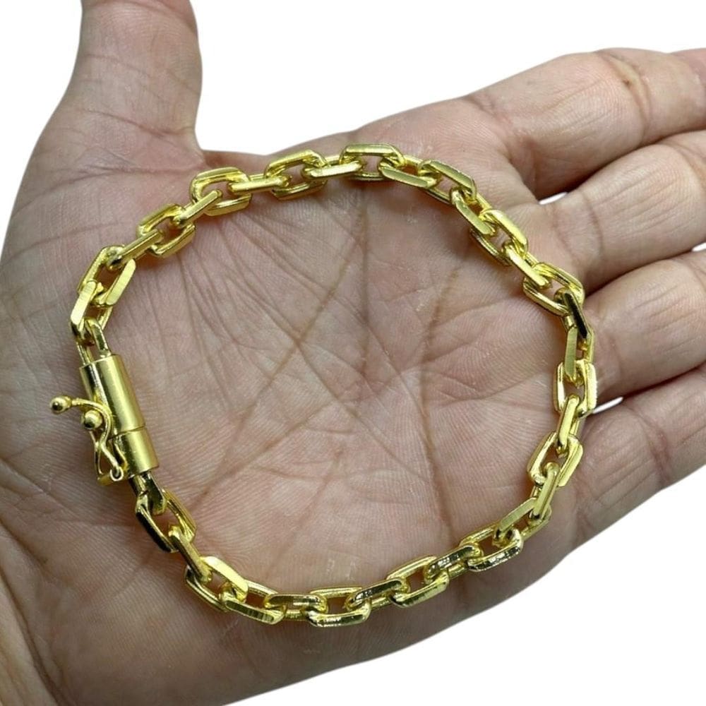 Pulseira Cadeado 6Mm Fecho 750 Banhado A Ouro 18K