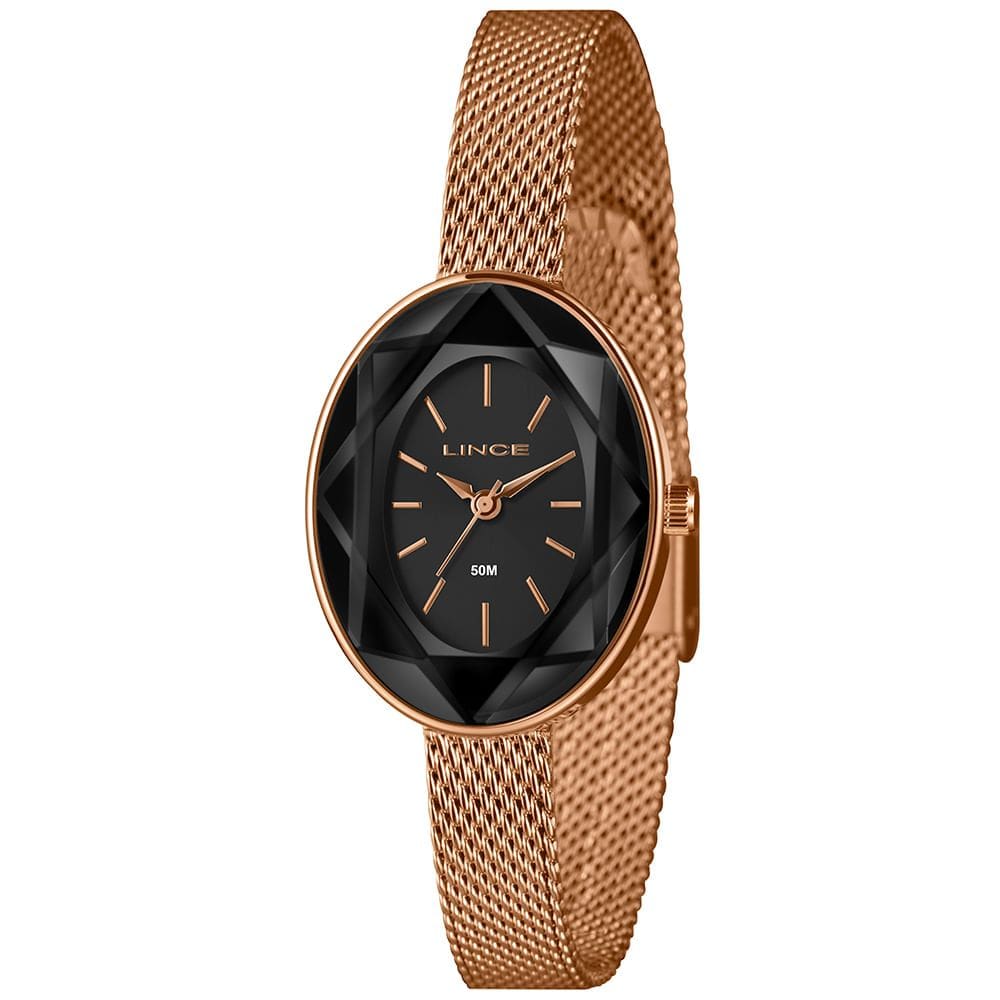 Relógio LINCE feminino analógico rosê preto LRR4832L27 P1RX