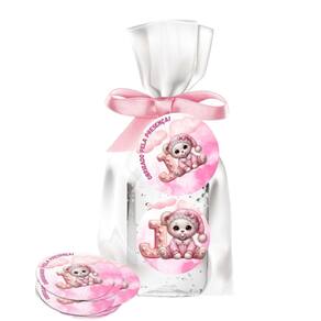 25 Lembrancinhas Alcool Gel Ursinha Rosa Alfabeto Letra J