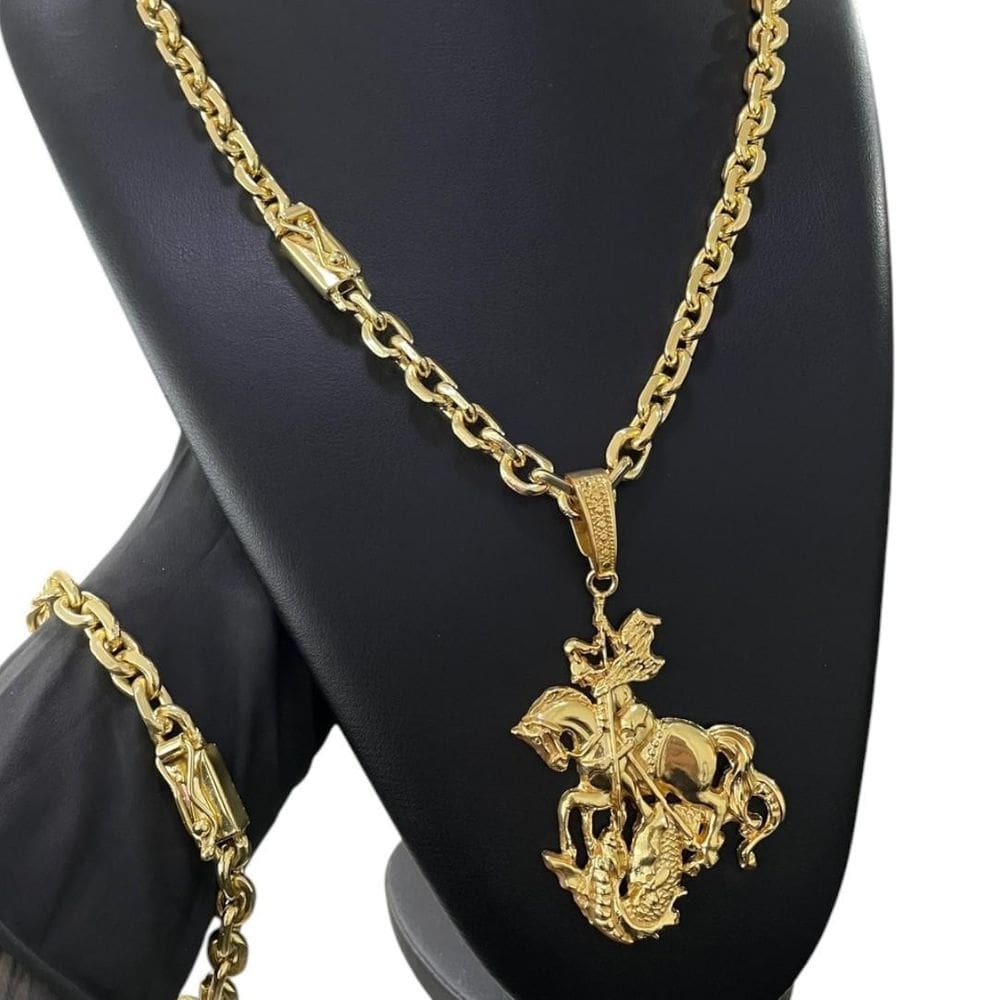 Kit Cadeado 8Mm + Pingente São Jorge Banhado A Ouro 18K