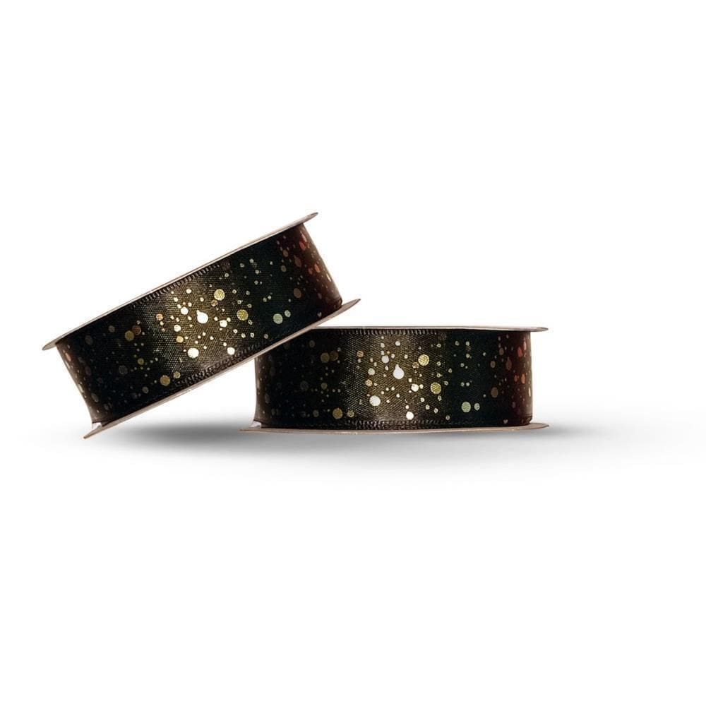 Fita De Cetim Decorada 22Mm Com 10 Metros Preto/Gotas