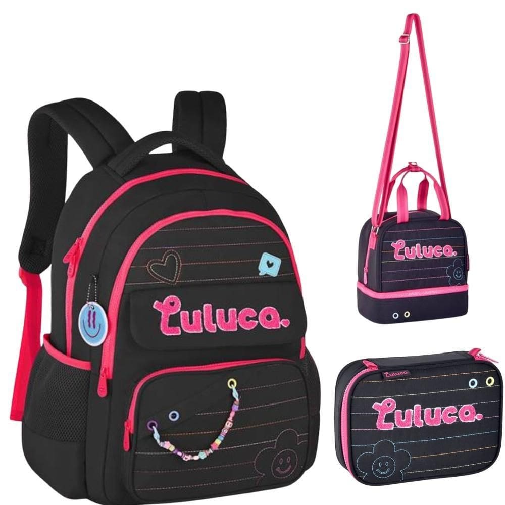 Kit Mochila De Costas Em Nylon Oficial Luluca Lu24610 Preto