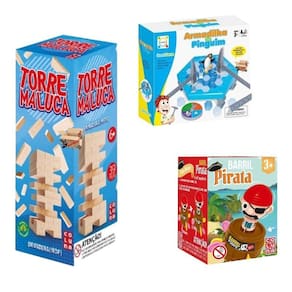 Kit 3 Jogos Torre Maluca + Barril Pirata + Pinguim Numa Fria