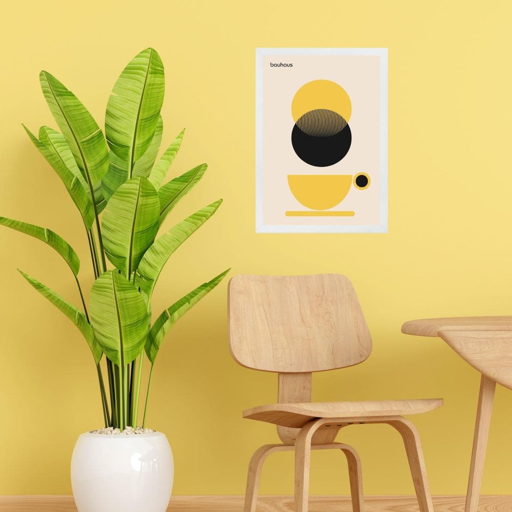 Quadro Bauhaus Xícara De Café Preto E Amarelo 24X18Cm