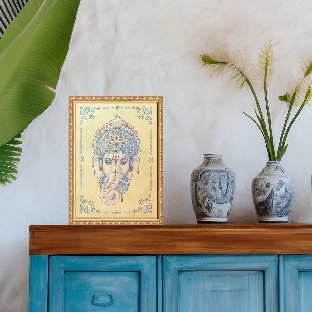 Quadro Moldura Dourada Ganesha Vintage 45X34Cm