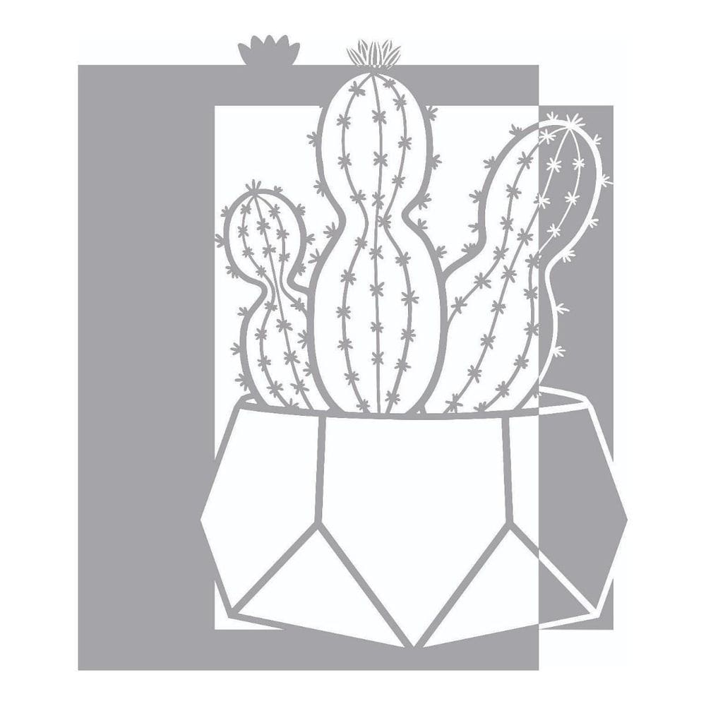 Quadro Decorativo Mdf Cinza Trio Cacto 40X20Cm