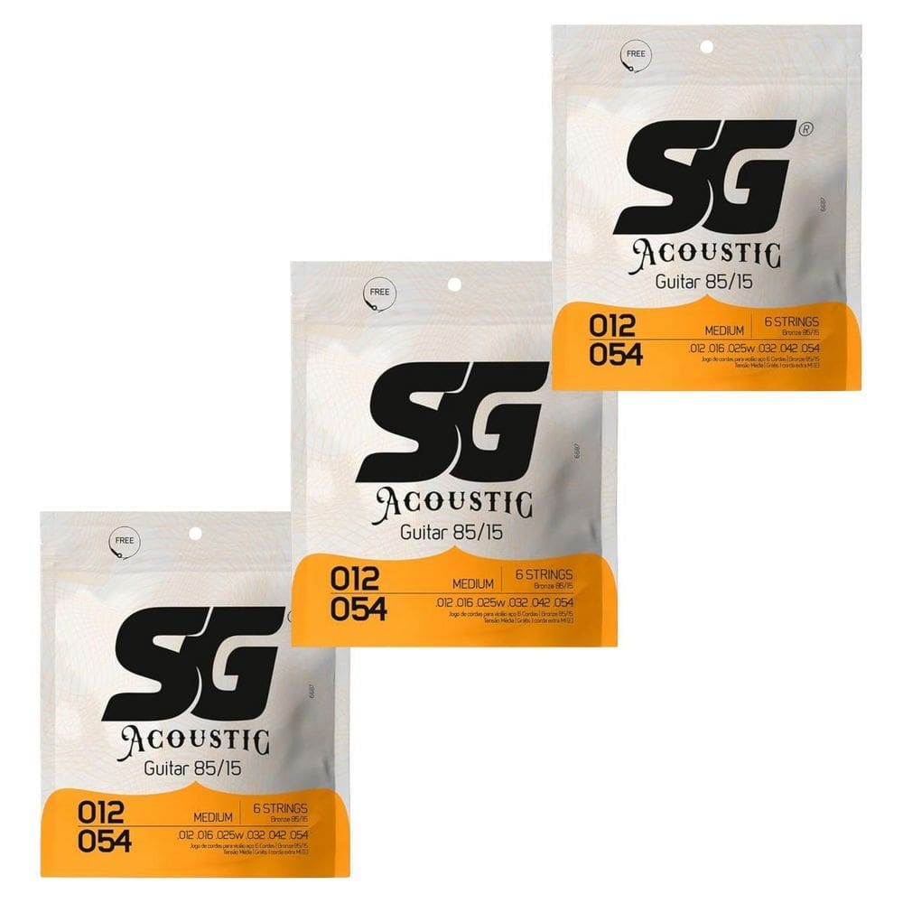 Kit 3 Encordoamento Violão Aço 012 Bronze 85 15 Sg 012 054