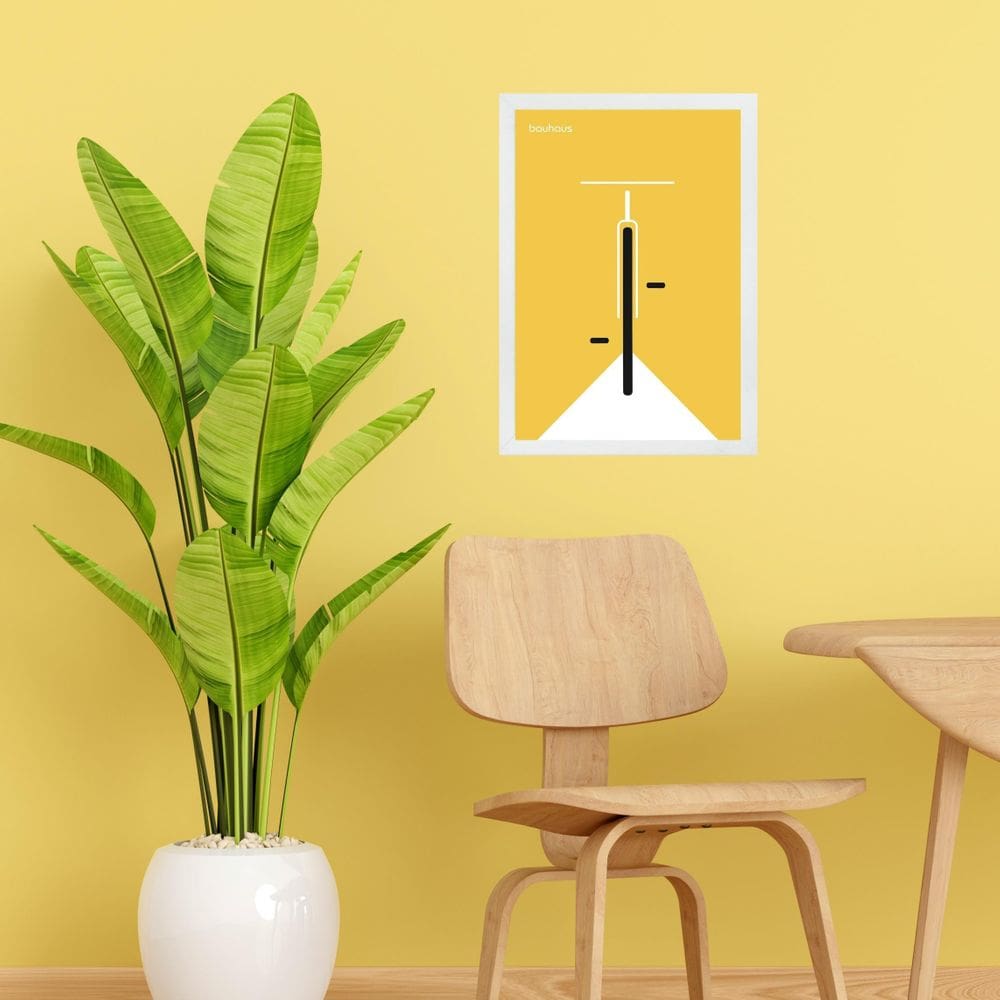 Quadro Decorativo Bauhaus Amarelo - Bicicleta 24X18Cm