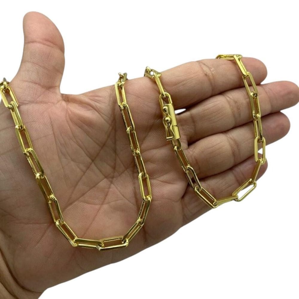 Corrente Alongado 6Mm Fecho Canhão Luxo Banhado A Ouro 18K