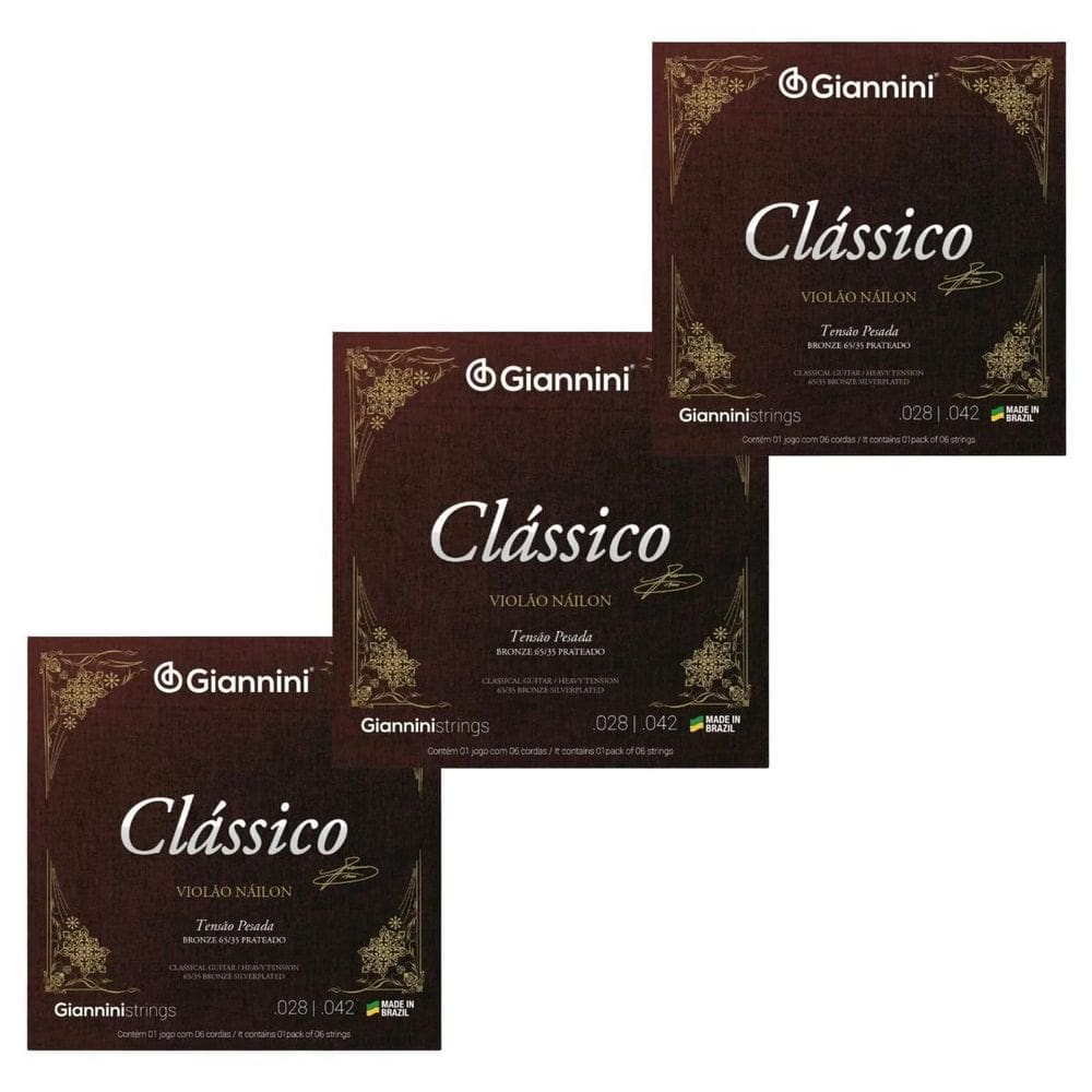 Kit 3 Encordoamento Violão Nylon Giannini Clássico Genwpa