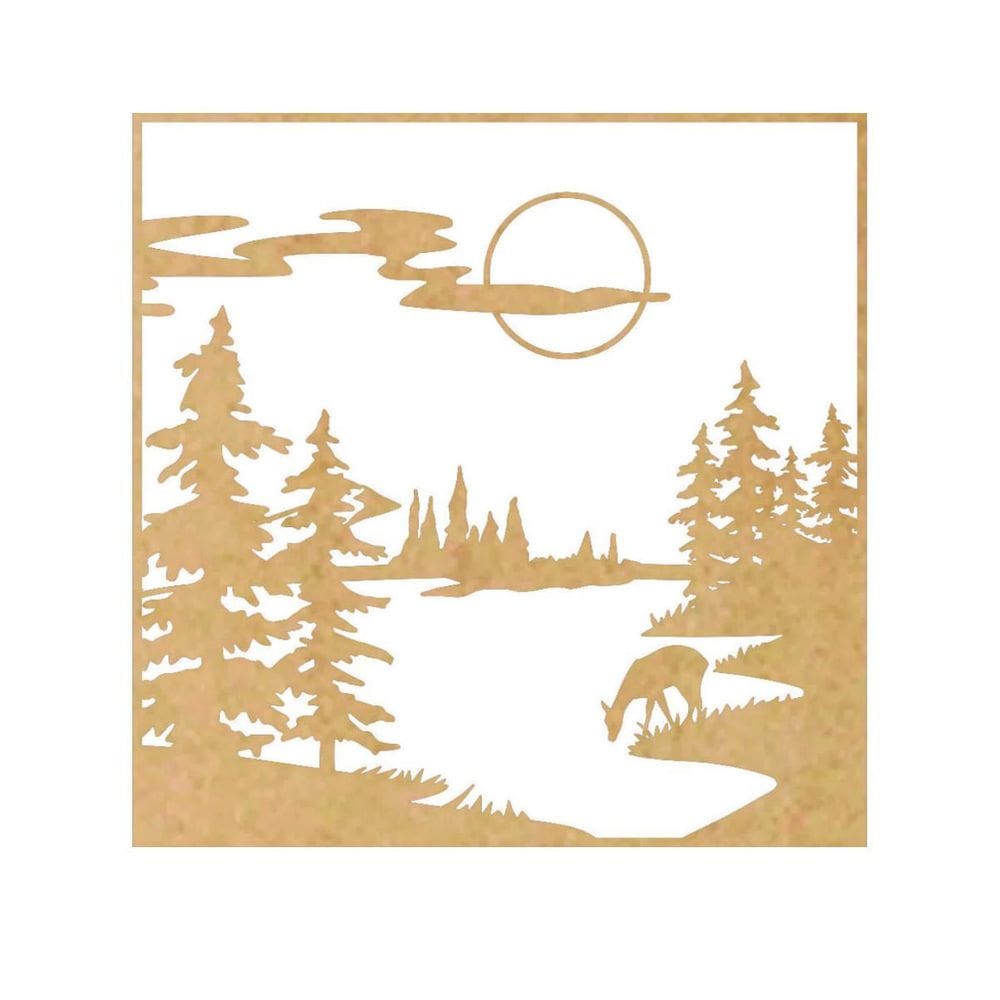 Quadro Decorativo Mdf Cru Paisagem Noturna Floresta 40X20Cm