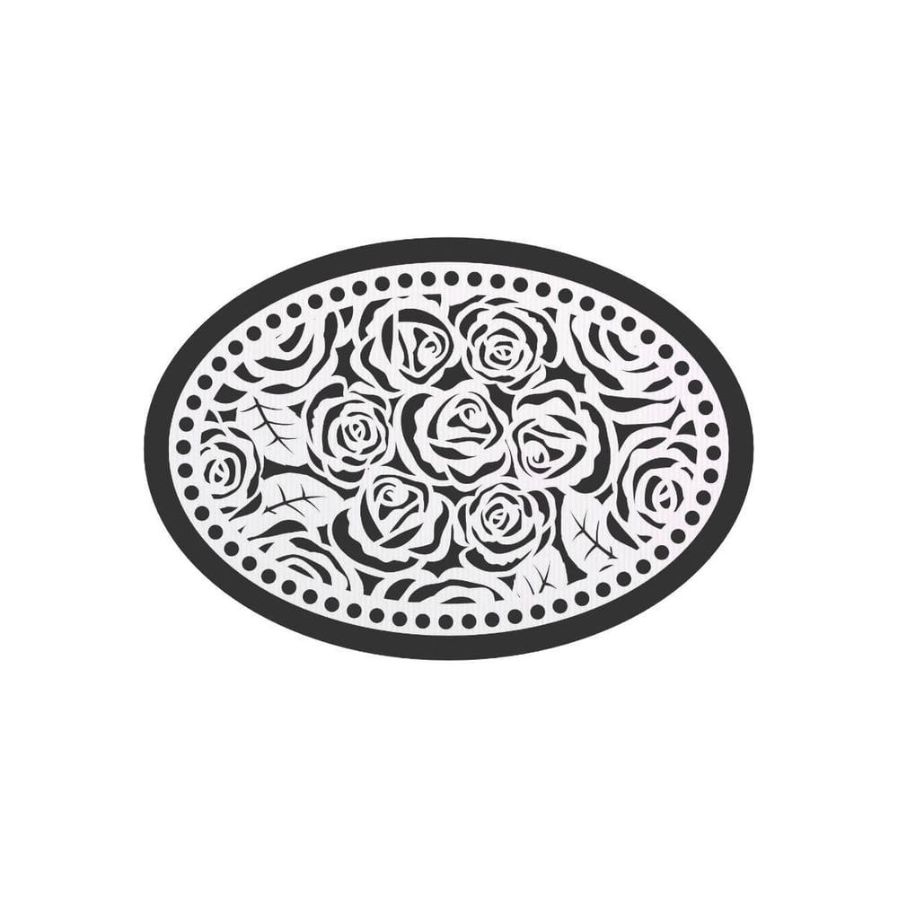 Quadro Decorativo Branco Mdf Oval Rosas 40X20Cm