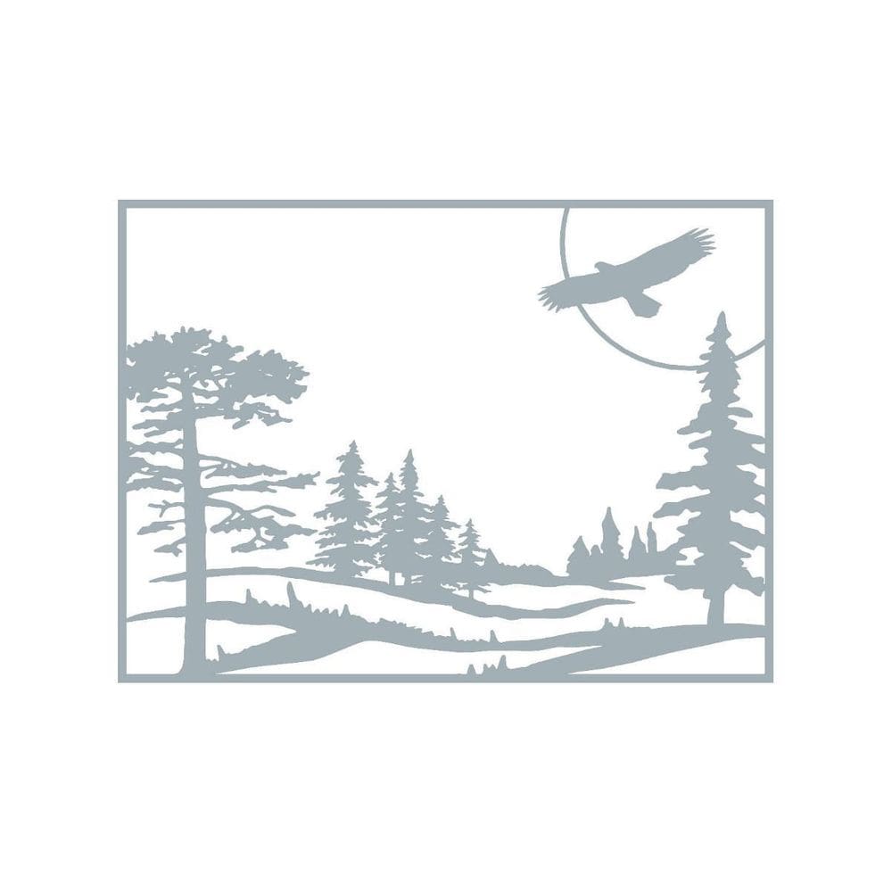 Quadro Cinza Branco Mdf Paisagem Noturna Aguia 40X20Cm