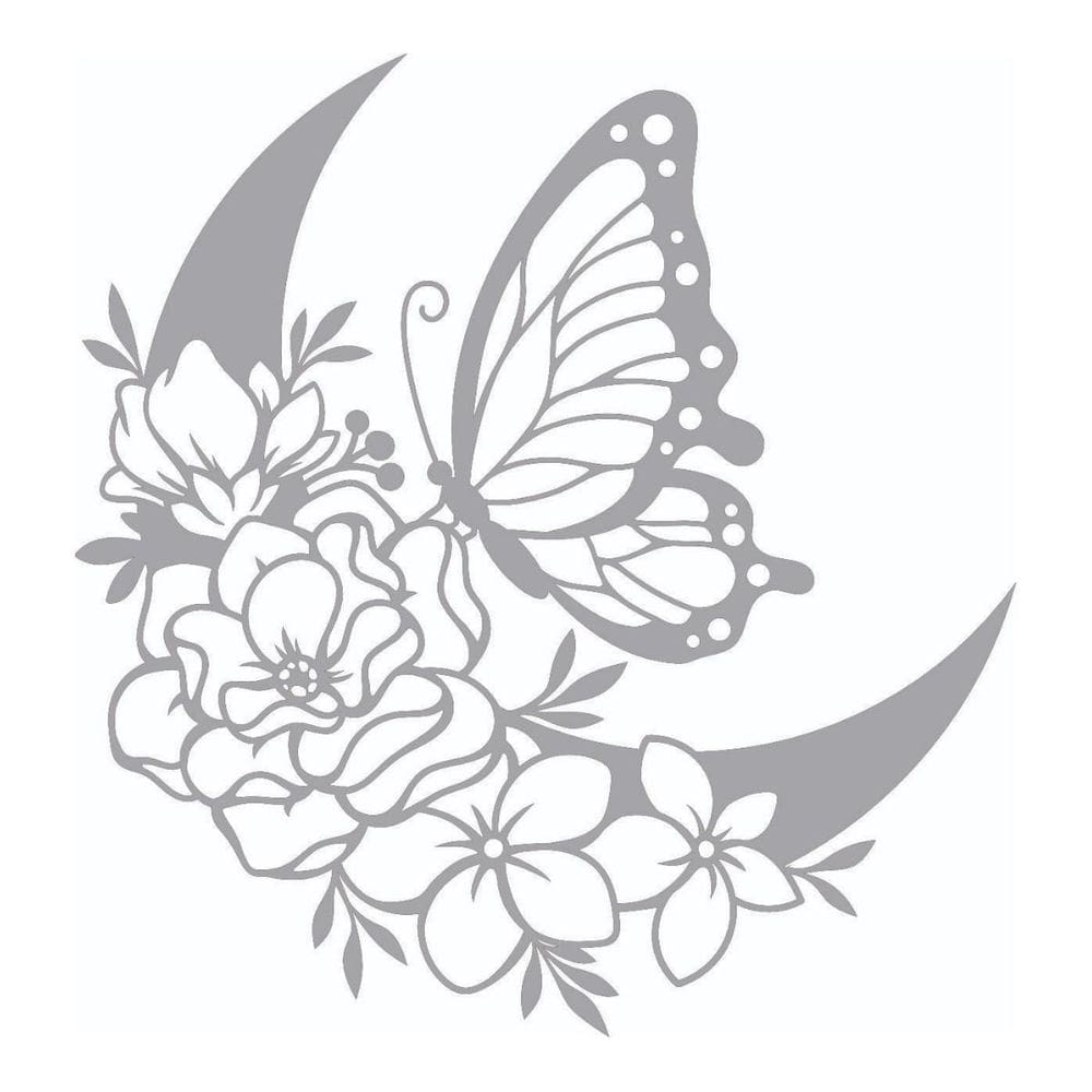Quadro Decorativo Mdf Cinza Borboleta Floral 40X20Cm