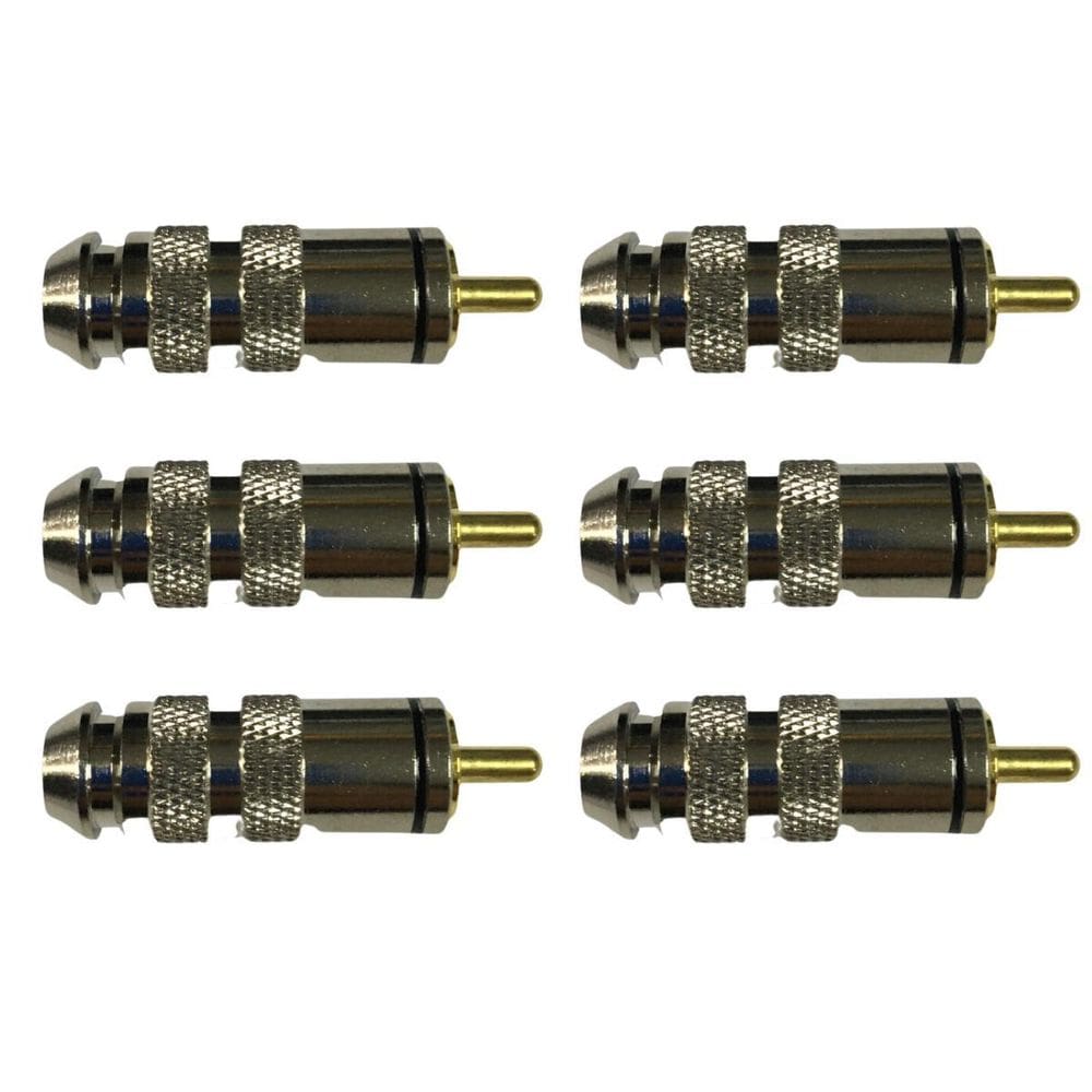 Kit 6 Plug Rca Macho Metal Cromado Ponta Dourada - Preto