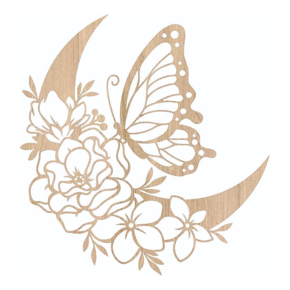 Quadro Decorativo Mdf Marfim Borboleta Floral 40X20Cm