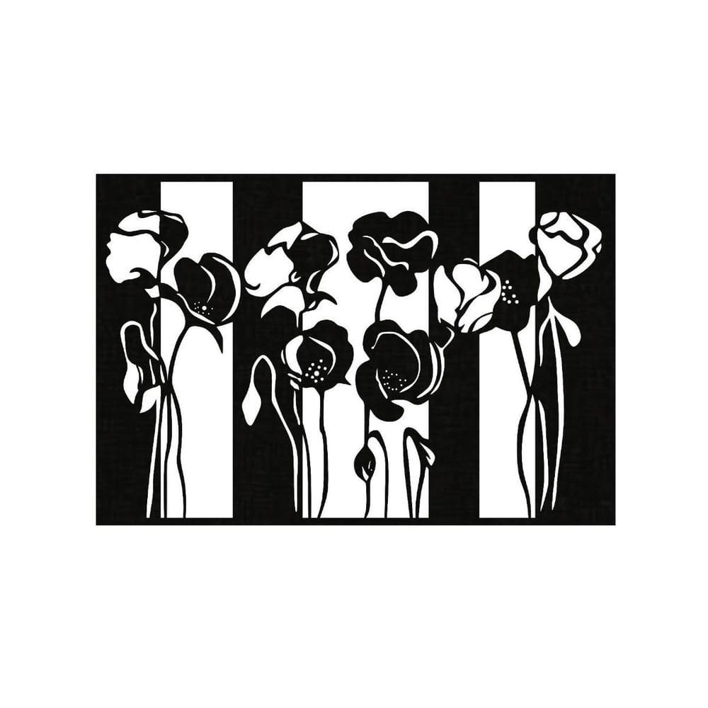 Quadro Decorativo Preto Mdf Flores 40X20Cm