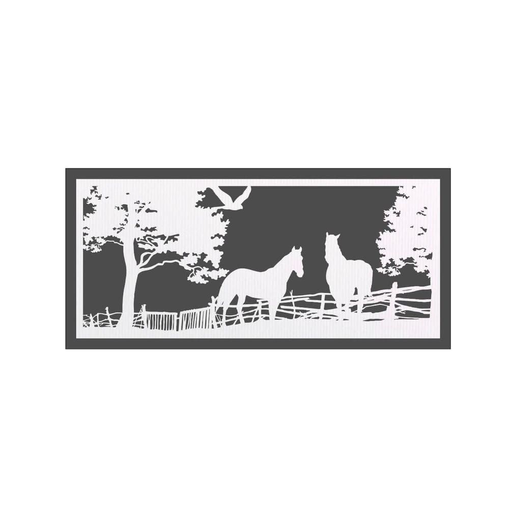 Quadro Decorativo Branco Mdf Cavalos No Campo 40X20Cm