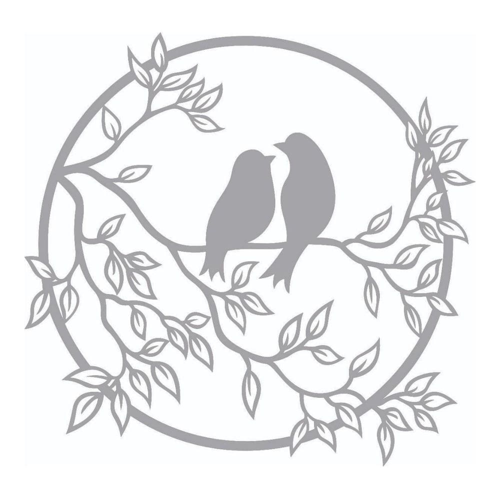 Quadro Decorativo Cinza Mdf Casal De Passarinhos 40X20Cm