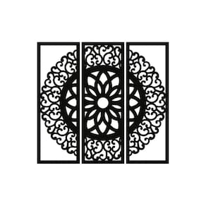 Quadro Decorativo Preto Mdf Mandala Arabesco 40X20Cm