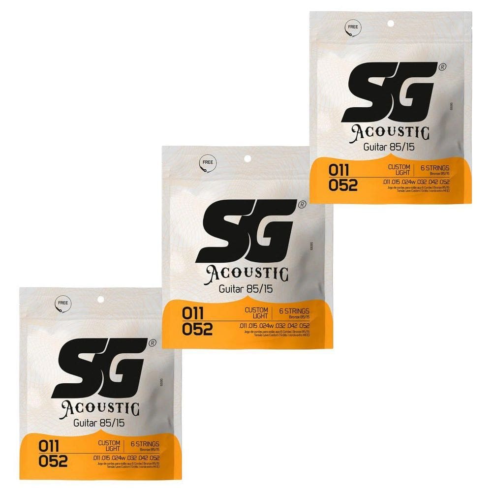 Kit 3 Encordoamento Violão Aço 011 Bronze 85 15 Sg 011 052