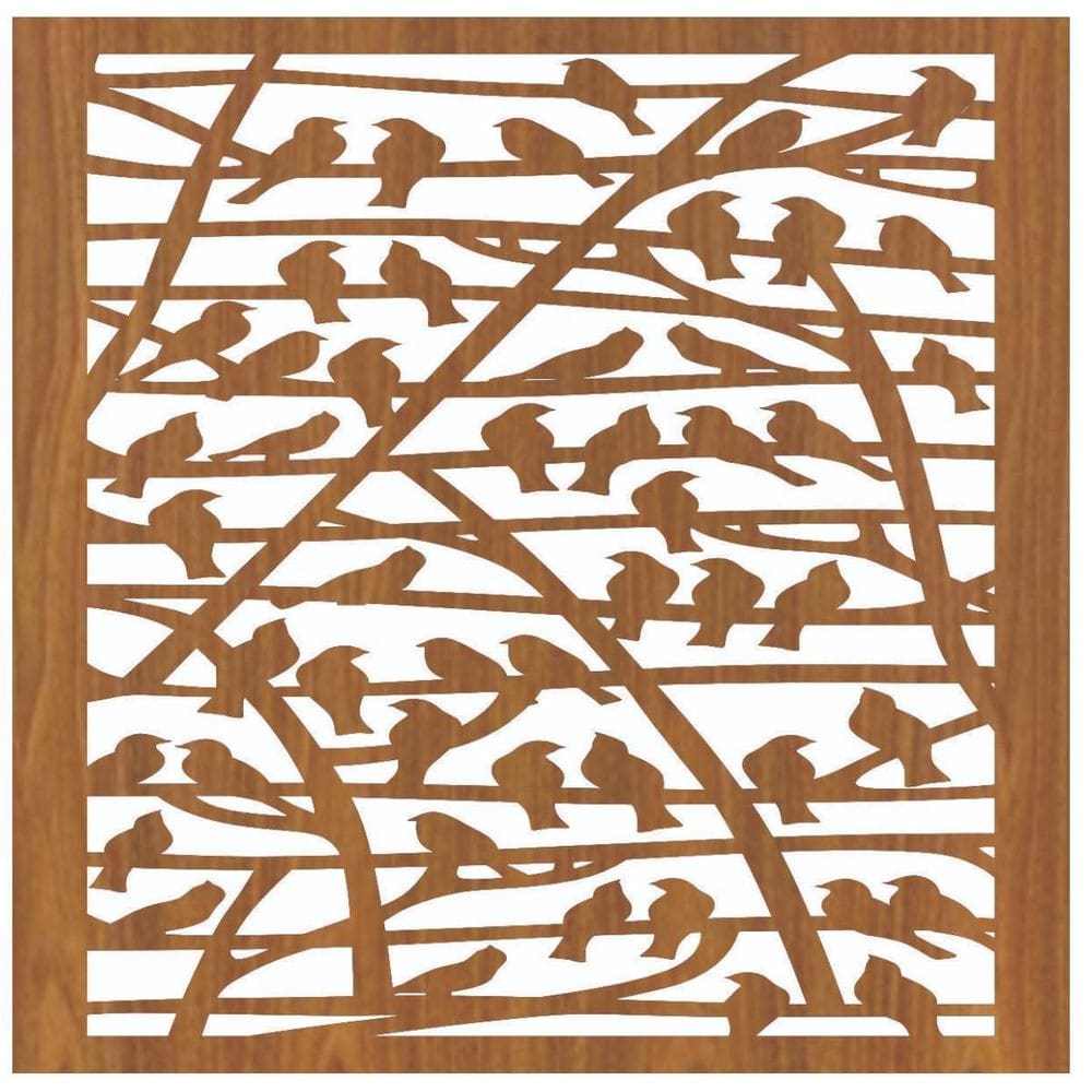 Quadro Decorativo Mdf Carvalho Passarinhos 40X20Cm