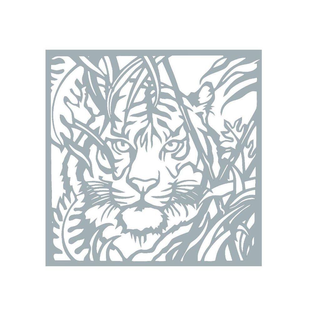 Quadro Decorativo Cinza Mdf Tigre Selvagem 40X20Cm