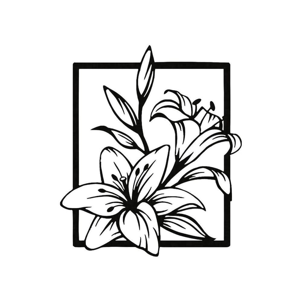Quadro Decorativo Preto Mdf Flor Lírios 40X20Cm