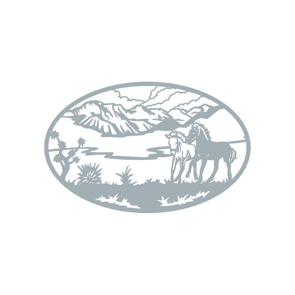 Quadro Decorativo Cinza Mdf Cavalos Na Montanha 40X20Cm