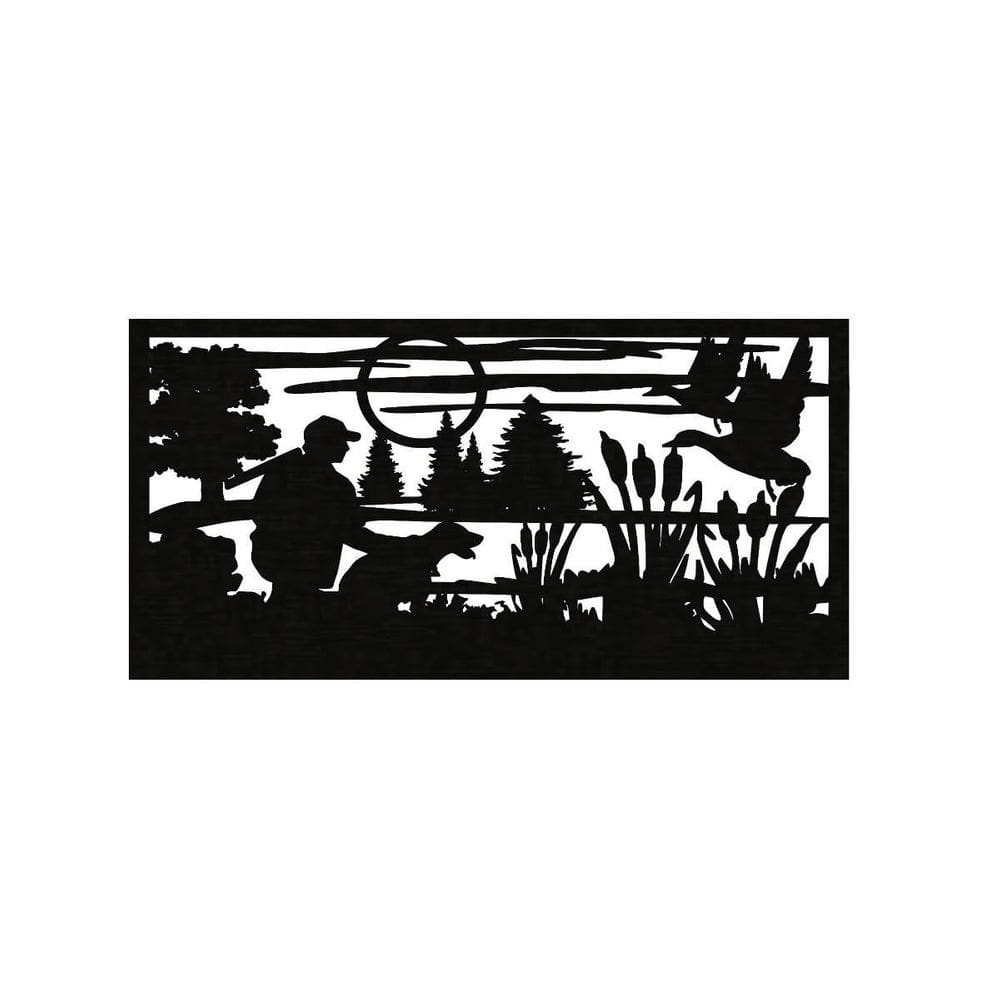 Quadro Decorativo Preto Mdf Caçador E Cachorro 40X20Cm