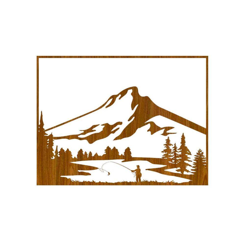 Quadro Carvalho Mdf Pescador Nas Montanhas 40X20Cm