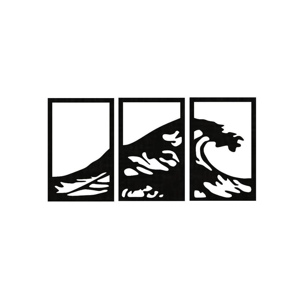 Quadro Decorativo Preto Mdf Ondas 40X20Cm