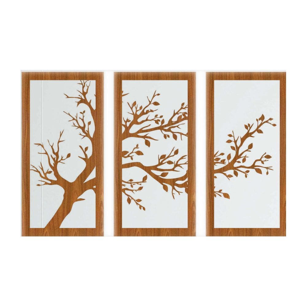 Quadro Decorativo Carvalho Mdf Trio Arvores Outono 40X20Cm