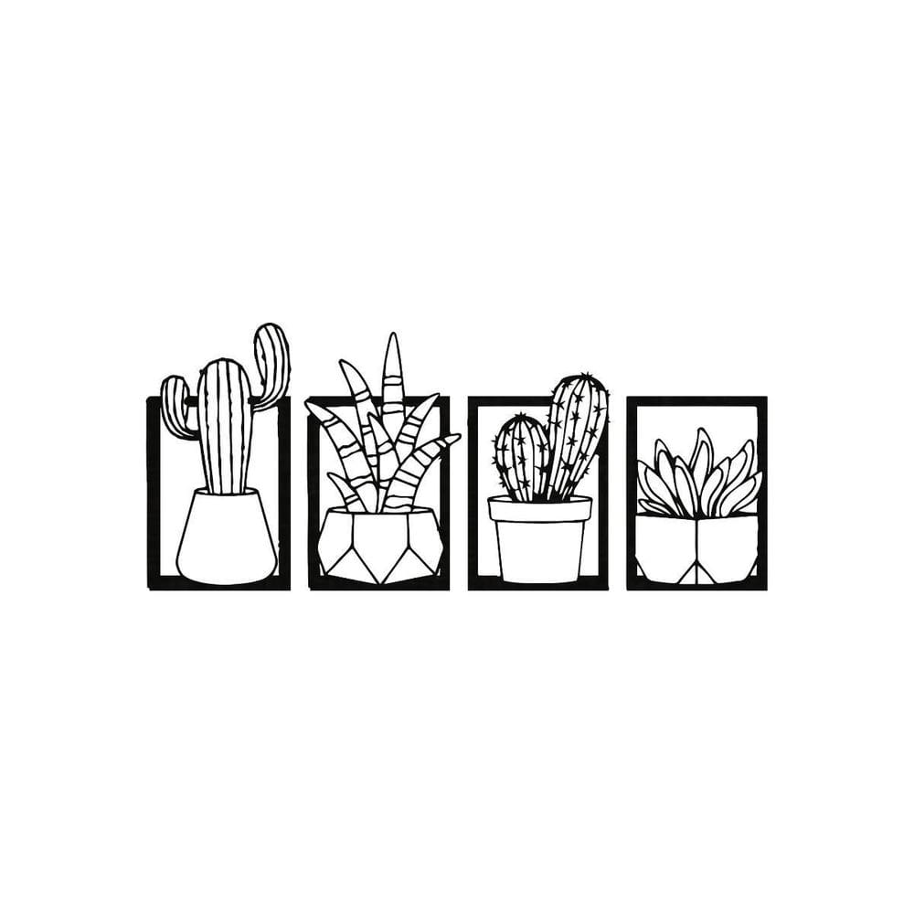 Quadro Decorativo Preto Mdf Quadri Plantas 40X20Cm
