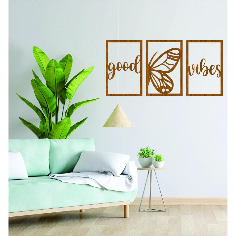 Quadro Decorativo Carvalho Mdf Good Vibes 40X20Cm