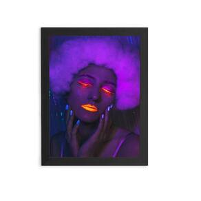 Mulher Maquiagem Neon Laranja Quadro Moldura Preta 60X40Cm
